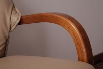 中古　富士ファニチア(FUJI FUNITURE)　キャスター付き　個性的なフレームが目を引くオリジナル座面のダイニングチェア(アームチェア)(2)