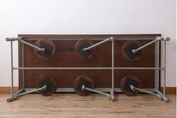 ラフジュ工房オリジナル アンティークペイントが魅力的な6脚格納スツール付きテーブル(ダイニングテーブル、作業台)(1)