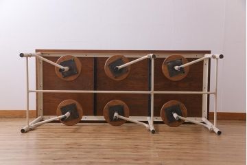 ラフジュ工房オリジナル アンティークペイントが魅力的な6脚格納スツール付きテーブル(ダイニングテーブル、作業台)(2)