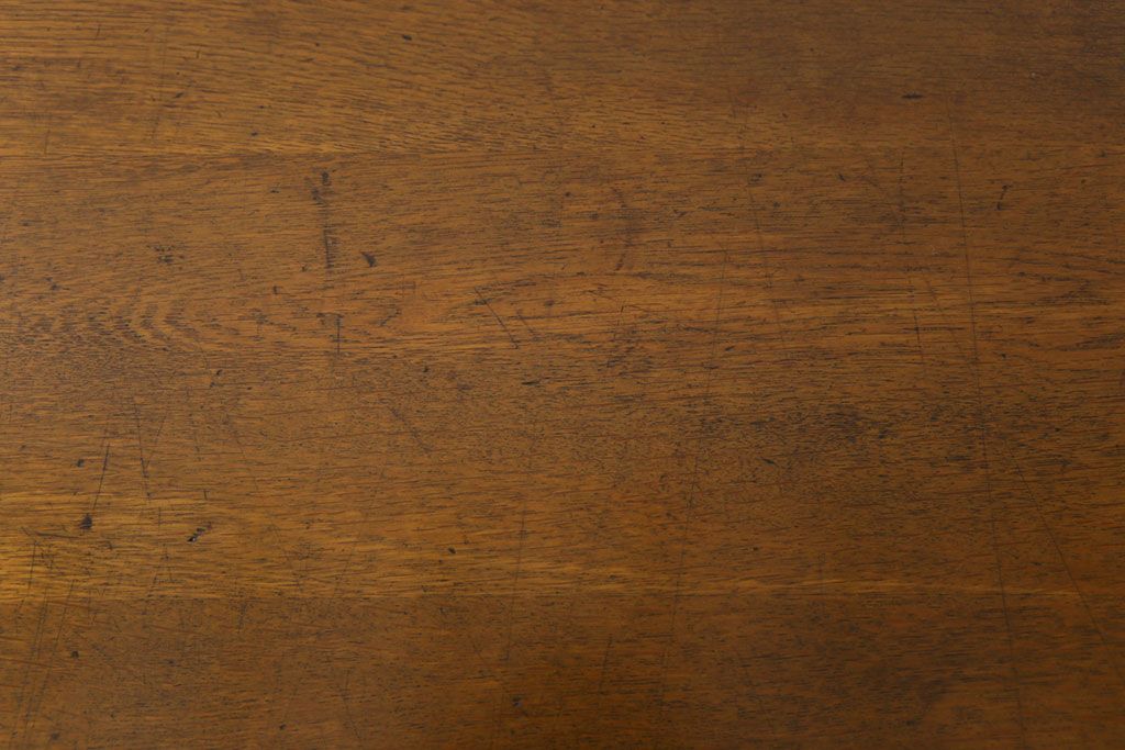 レトロ家具　昭和レトロ　大振り　古いナラ材の風合いが味のある片袖机(ワークデスク、在宅ワーク、在宅用、作業台)