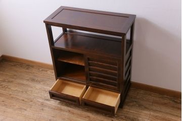 中古　北海道民芸家具　HM105　シンプルなデザインの茶タンス(茶棚・飾り棚)(定価約23万円)