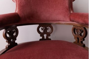 アンティーク家具　フランスアンティーク　マホガニー材　透かし彫りのデザインが上品なアームチェア(1人掛けソファ、椅子)