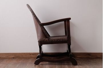 ヴィンテージ家具　フランスビンテージ　レザーが格好いいアームチェア(1人掛けソファ、椅子)