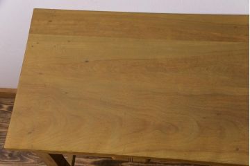 レトロ家具　昭和レトロ　ナラ材　取っ手が個性的な薄型ワークデスク(片袖机、在宅ワーク、在宅用)