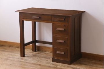 レトロ家具　昭和レトロ　温もりと懐かしさ溢れる薄型ワークデスク(片袖机、在宅ワーク、在宅用)