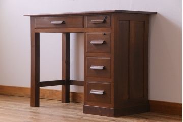 レトロ家具　昭和レトロ　温もりと懐かしさ溢れる薄型ワークデスク(片袖机、在宅ワーク、在宅用)