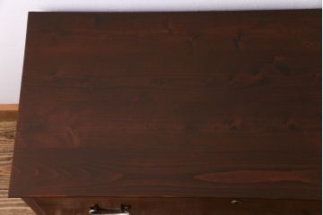 アンティーク家具　鉄脚付リメイク　漆塗り　銀色の取っ手が映える箪笥ローチェスト2段(ローボード、リビングボード、引き出し)