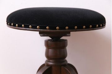 アンティーク家具　大正ロマン　黒いファブリックがシックな回転スツール(回転椅子、チェア)