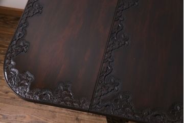 アンティーク家具　特注品　激レア!　華やかさが際立つ軽井沢彫りバタフライテーブル(エクステンションテーブル、ダイニングテーブル)
