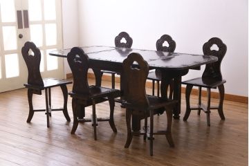 アンティーク家具　特注品　激レア!　華やかさが際立つ軽井沢彫りバタフライテーブル(エクステンションテーブル、ダイニングテーブル)