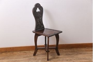 中古　伝統工芸　軽井沢彫り 華やかさが際立つダイニングチェア(2)
