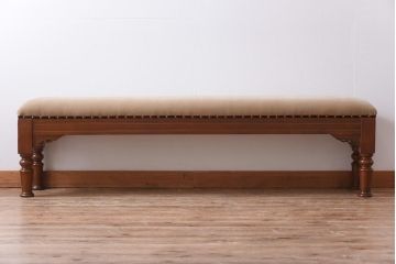 アンティーク家具　和製アンティーク　栓材　大正ロマンの雰囲気溢れるクッションベンチ(長椅子)