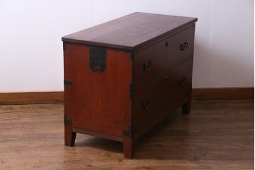 アンティーク家具　昭和初期　ヒノキ材　脚付リメイク　情緒あふれる箪笥リビングボード(チェスト、衣装箪笥)