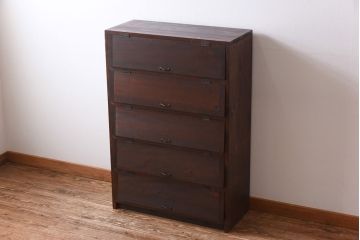 アンティーク家具　リメイク品　前面松材　古材の風合いが味わい深いパタパタ扉のキャビネット(戸棚、下駄箱、収納棚)(3)