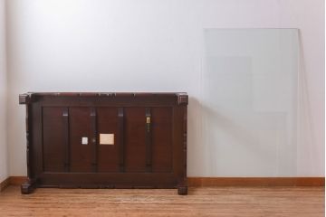 中古　大阪唐木指物　カリン材　つややかな漆塗りと品のよい装飾の座卓(ローテーブル、花梨材)(定価約90万円)