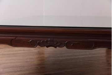 中古　大阪唐木指物　カリン材　つややかな漆塗りと品のよい装飾の座卓(ローテーブル、花梨材)(定価約90万円)