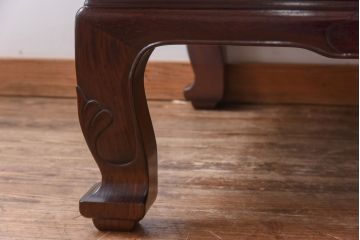 中古　大阪唐木指物　カリン材　つややかな漆塗りと品のよい装飾の座卓(ローテーブル、花梨材)(定価約90万円)