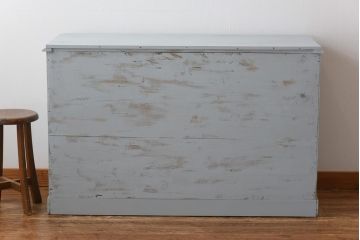 ペイント家具　パイン材　淡いペイントが愛らしいフランスアンティークのドロワー付きデスク(ワークデスク、在宅ワーク、在宅用、作業台、両袖机)