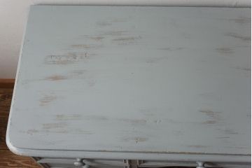 ペイント家具　パイン材　淡いペイントが愛らしいフランスアンティークのドロワー付きデスク(ワークデスク、在宅ワーク、在宅用、作業台、両袖机)
