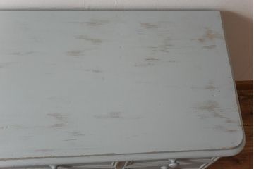 ペイント家具　パイン材　淡いペイントが愛らしいフランスアンティークのドロワー付きデスク(ワークデスク、在宅ワーク、在宅用、作業台、両袖机)