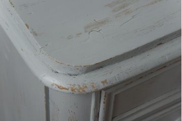 ペイント家具　パイン材　淡いペイントが愛らしいフランスアンティークのドロワー付きデスク(ワークデスク、在宅ワーク、在宅用、作業台、両袖机)