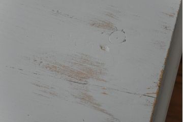ペイント家具　パイン材　淡いペイントが愛らしいフランスアンティークのドロワー付きデスク(ワークデスク、在宅ワーク、在宅用、作業台、両袖机)