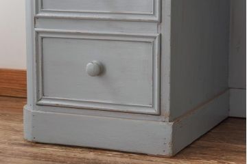 ペイント家具　パイン材　淡いペイントが愛らしいフランスアンティークのドロワー付きデスク(ワークデスク、在宅ワーク、在宅用、作業台、両袖机)