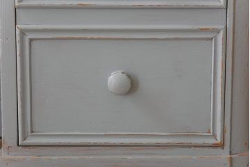 ペイント家具　パイン材　淡いペイントが愛らしいフランスアンティークのドロワー付きデスク(ワークデスク、在宅ワーク、在宅用、作業台、両袖机)