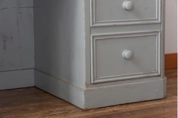 ペイント家具　パイン材　淡いペイントが愛らしいフランスアンティークのドロワー付きデスク(ワークデスク、在宅ワーク、在宅用、作業台、両袖机)