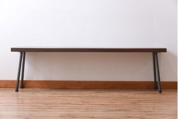 和製アンティーク　リメイク　ケヤキ材一枚板　味のある座面が魅力の鉄脚ベンチ(板座チェア、椅子)