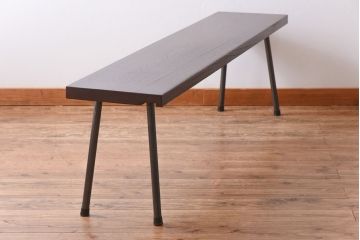 和製アンティーク　リメイク　ケヤキ材一枚板　味のある座面が魅力の鉄脚ベンチ(板座チェア、椅子)