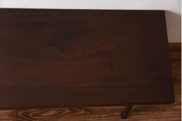 和製アンティーク　リメイク　ケヤキ材一枚板　味のある座面が魅力の鉄脚ベンチ(板座チェア、椅子)