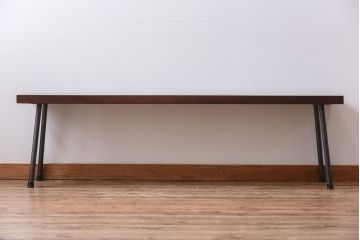 和製アンティーク　リメイク　ケヤキ材一枚板　味のある座面が魅力の鉄脚ベンチ(板座チェア、椅子)