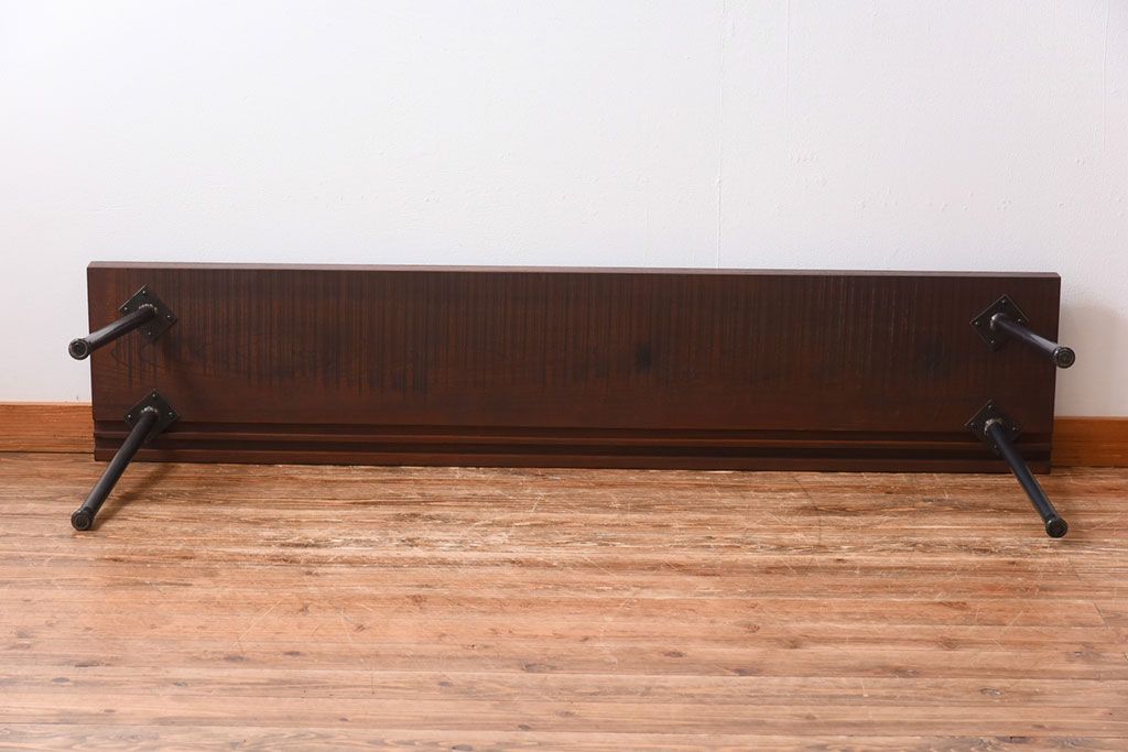 和製アンティーク　リメイク　ケヤキ材一枚板　味のある座面が魅力の鉄脚ベンチ(板座チェア、椅子)