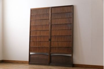 昭和中期　竹の桟が風情を漂わせるアンティーク御簾戸(簾戸、簀戸、葭戸、夏障子、夏戸、葦戸)2枚セット