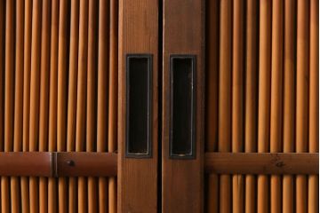 昭和中期　竹の桟が風情を漂わせるアンティーク御簾戸(簾戸、簀戸、葭戸、夏障子、夏戸、葦戸)2枚セット
