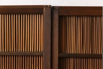 昭和中期　竹の桟が風情を漂わせるアンティーク御簾戸(簾戸、簀戸、葭戸、夏障子、夏戸、葦戸)2枚セット