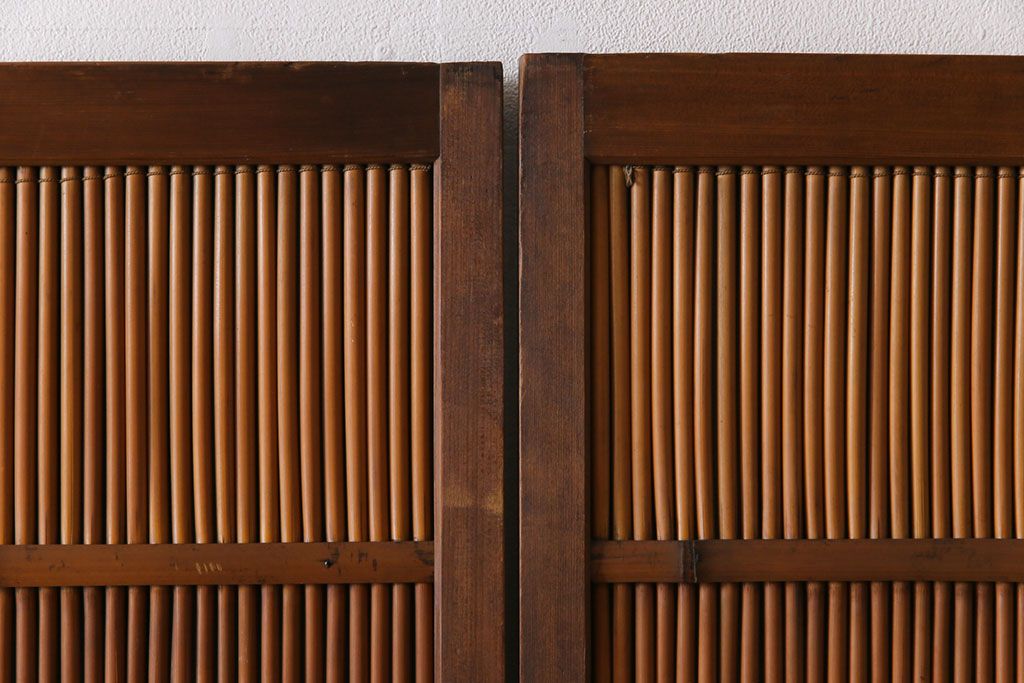 昭和中期　幅狭　竹の桟が風情を漂わせるアンティーク御簾戸(簾戸、簀戸、葭戸、夏障子、夏戸、葦戸)4枚セット