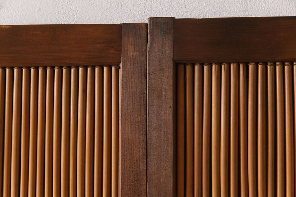 昭和中期　幅狭　竹の桟が風情を漂わせるアンティーク御簾戸(簾戸、簀戸、葭戸、夏障子、夏戸、葦戸)4枚セット