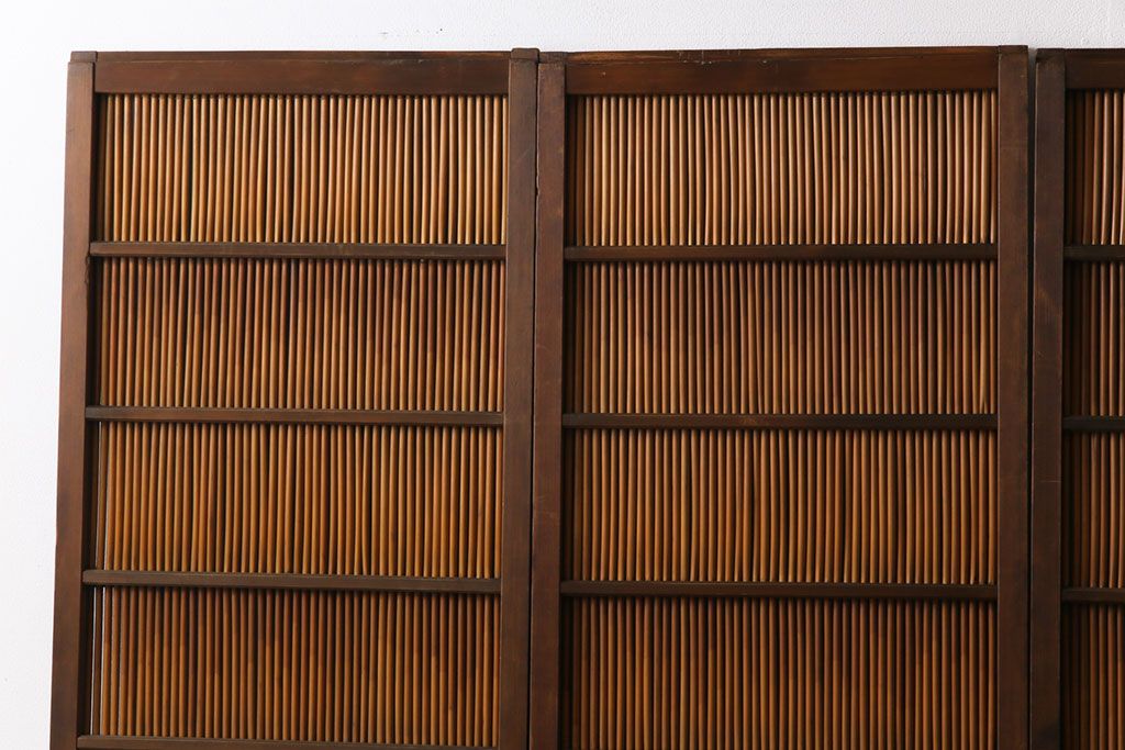 昭和中期　幅狭　竹の桟が風情を漂わせるアンティーク御簾戸(簾戸、簀戸、葭戸、夏障子、夏戸、葦戸)4枚セット