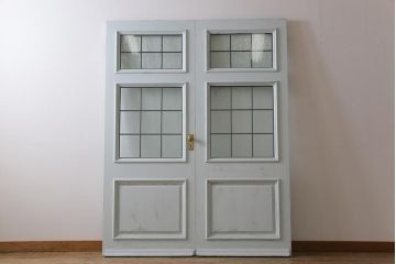 イギリスアンティーク　チーク材　両開き　シャビーシックな雰囲気がお洒落なペイント親子ドア(建具、木製扉)