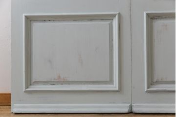 イギリスアンティーク　チーク材　両開き　シャビーシックな雰囲気がお洒落なペイント親子ドア(建具、木製扉)