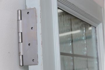 イギリスアンティーク　チーク材　両開き　シャビーシックな雰囲気がお洒落なペイント親子ドア(建具、木製扉)