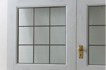 イギリスアンティーク　チーク材　両開き　シャビーシックな雰囲気がお洒落なペイント親子ドア(建具、木製扉)