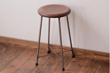 ラフジュ工房オリジナル　細身の鉄脚が格好いい丸スツール(チェア、椅子)