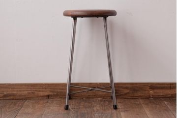 ラフジュ工房オリジナル　細身の鉄脚が格好いい丸スツール(チェア、椅子)