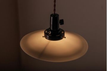 昔懐かしい白い平笠シェードの吊り下げ照明(天井照明、電笠)(3)