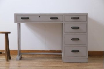 昭和中期　ペイント家具　落ち着いた雰囲気漂う片袖机(デスク、在宅ワーク、在宅用作業台)