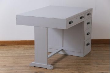 昭和中期　ペイント家具　落ち着いた雰囲気漂う片袖机(デスク、在宅ワーク、在宅用作業台)