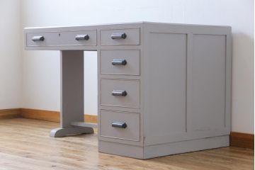 昭和中期　ペイント家具　落ち着いた雰囲気漂う片袖机(デスク、在宅ワーク、在宅用作業台)